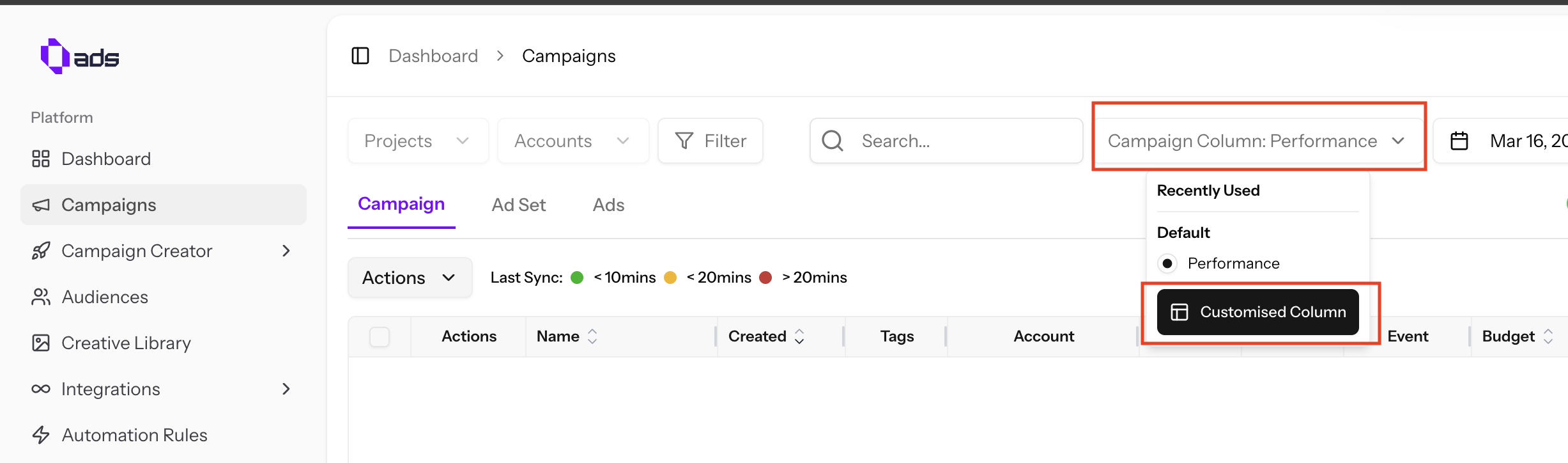 Column Customization