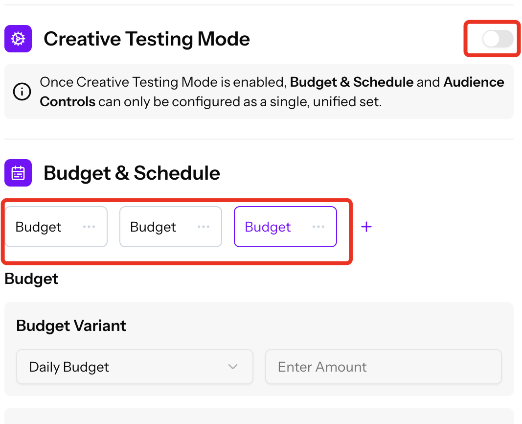 Creative Testing Mode